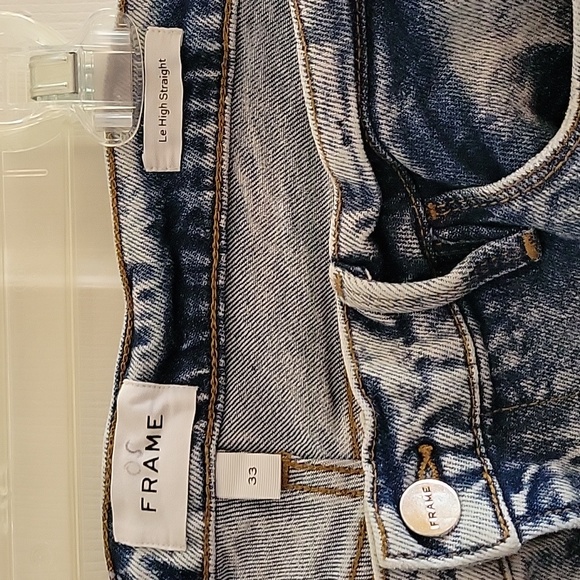 Frame Le High Straight in Lombard Acid Wash Stretch Crop Jeans size 33 - Picture 3 of 5